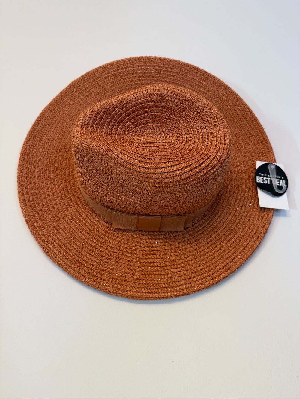 Forever 21 Rust Brown Wide-Brim Straw Hat with Bow